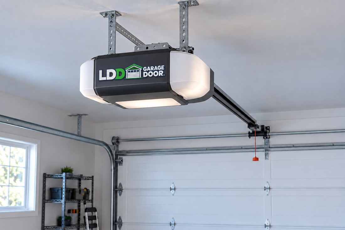 Garage door opener with an LDD logo sticker