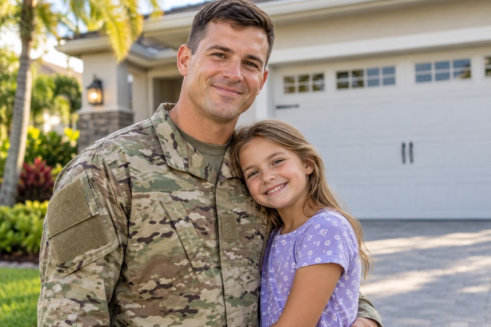 Father in military uniform with his daughter